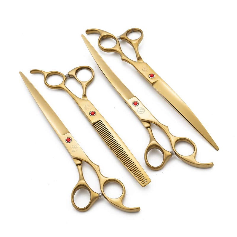Moontay Professional 8.0" Dog Grooming Scissors Set, 4-pieces Straight, Upward Curved, Downward Curved, Thinning/Blending Shears for Dog, Cat and Pets, JP Stainless Steel, Gold - Image 3